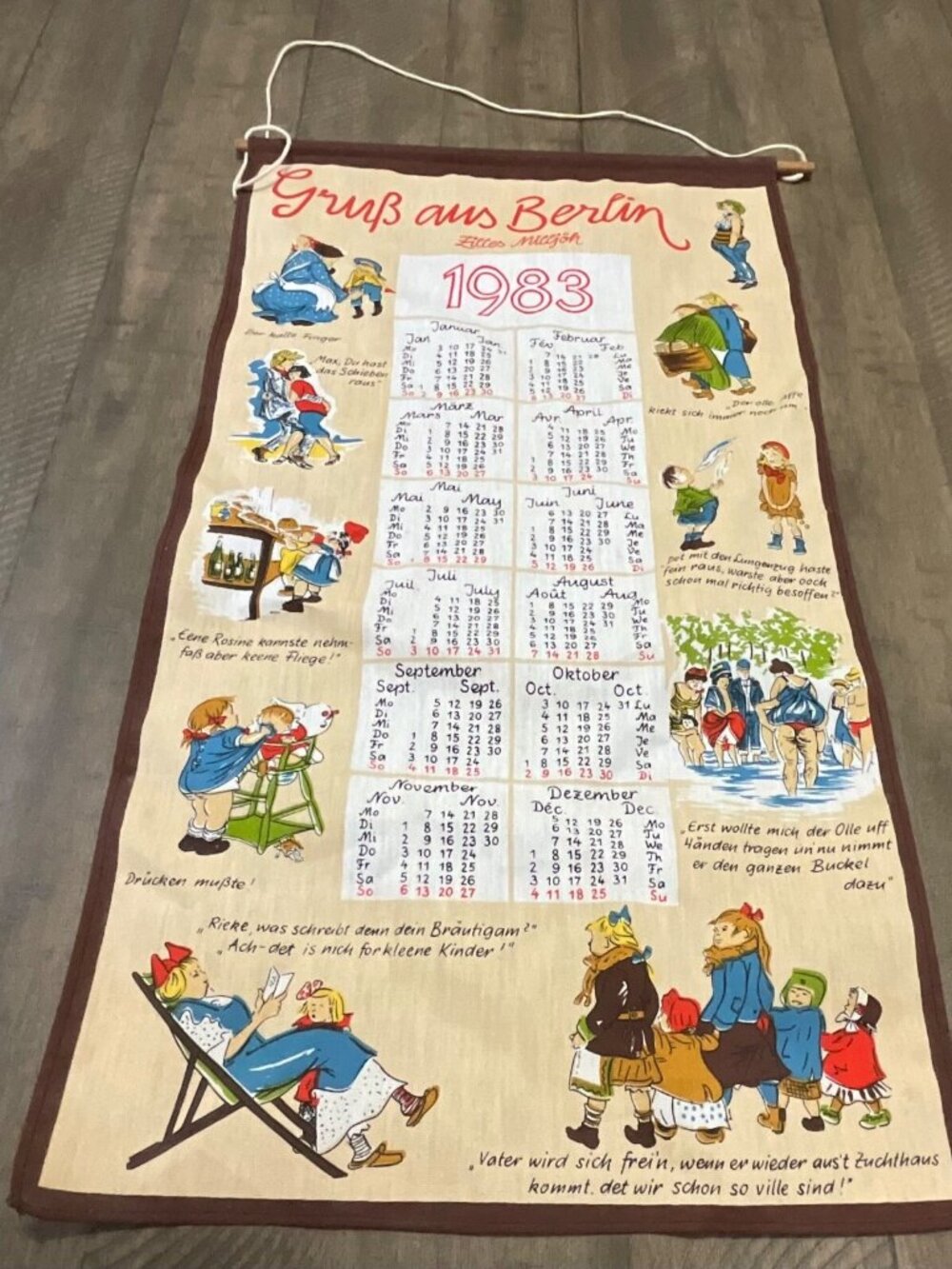 Berlin Germany Vintage Kitchen Linen Tea Towel Zilles Milljoh 1983 Hanging Dowel